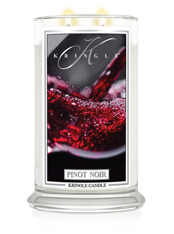 Kringle Candle Pinot Noir with wine imagery on a white background
