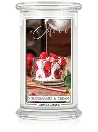 Kringle Candle with 'Strawberries & Cream' flavor on a white background