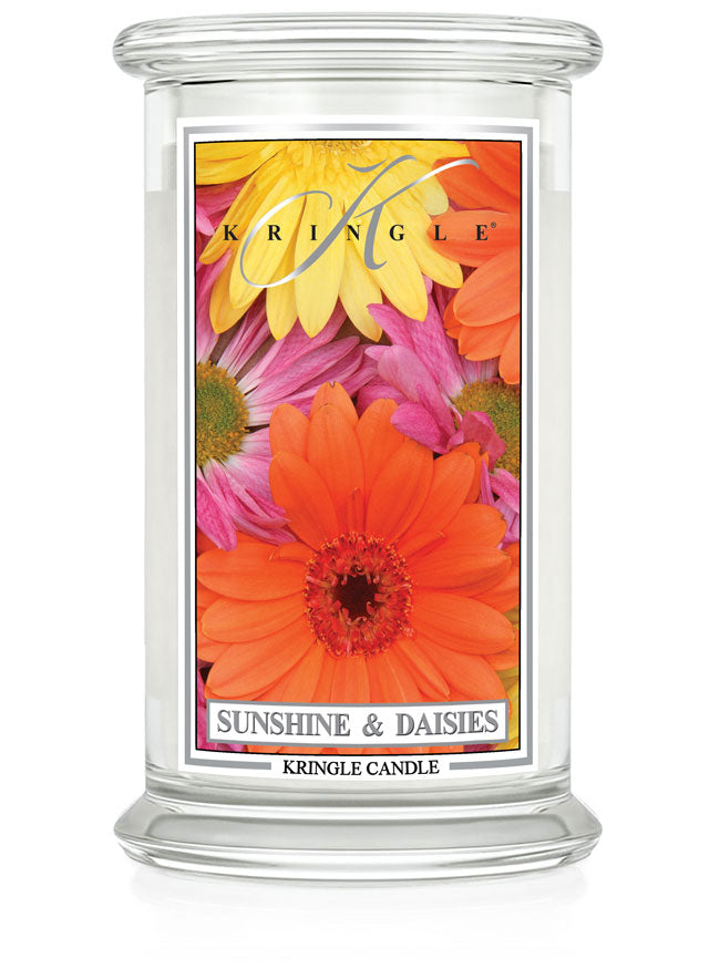 Kringle Candle with colorful flower design on a white background