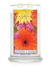 Kringle Candle with 'Sunshine & Daisies' design on a white background