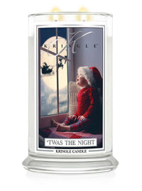 Kringle Candle with a child by a window design on a white background