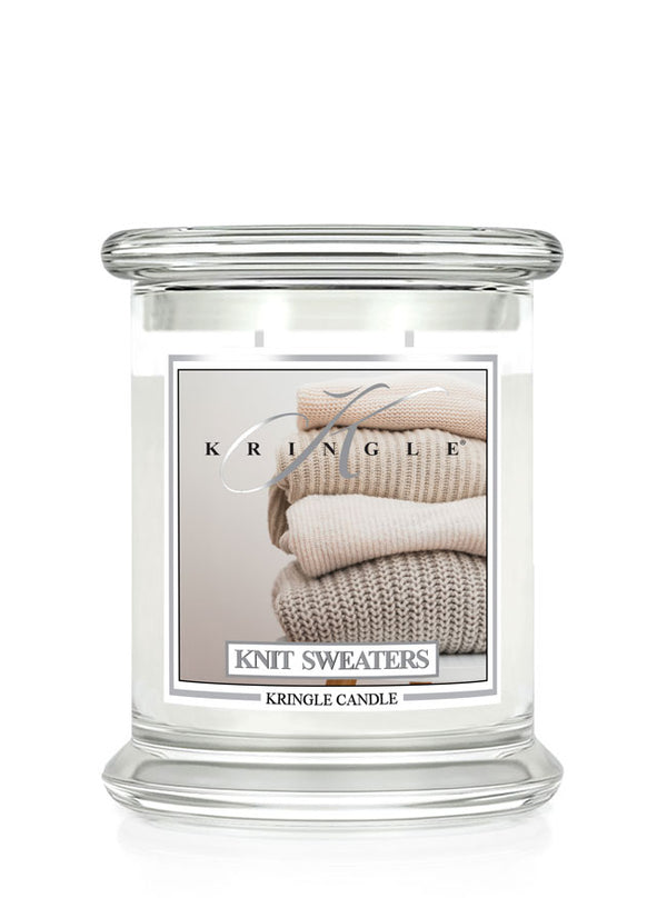 Kringle Candle with 'Knit Sweaters' label on a white background