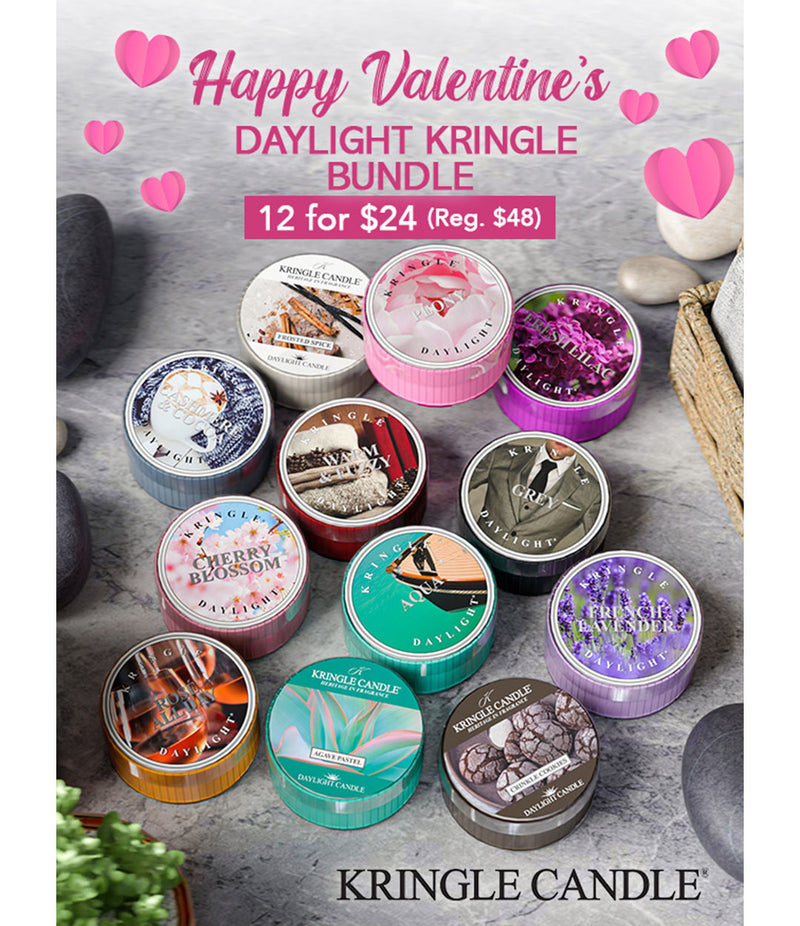 kringle candle valentine daylight bundle 12-pack for $24, regularly $48