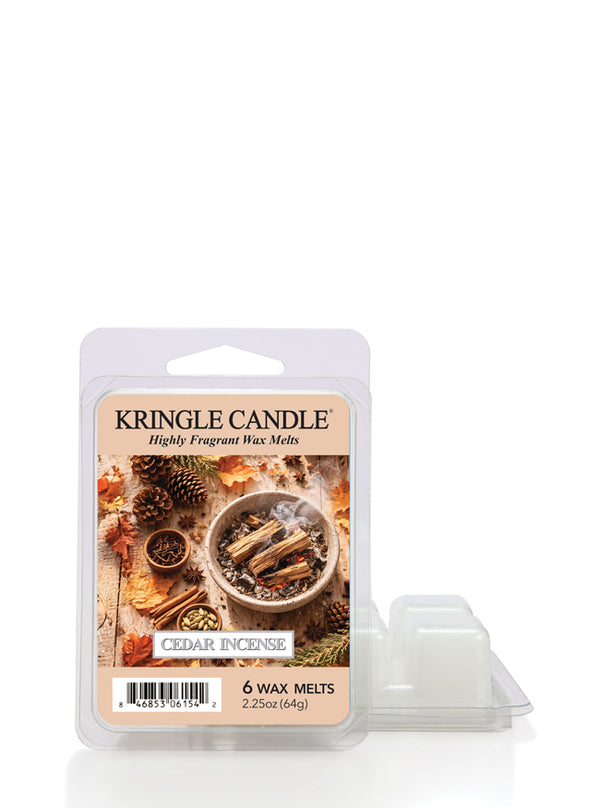 Kringle Candle Cedar Incense wax melt packaging on a white background