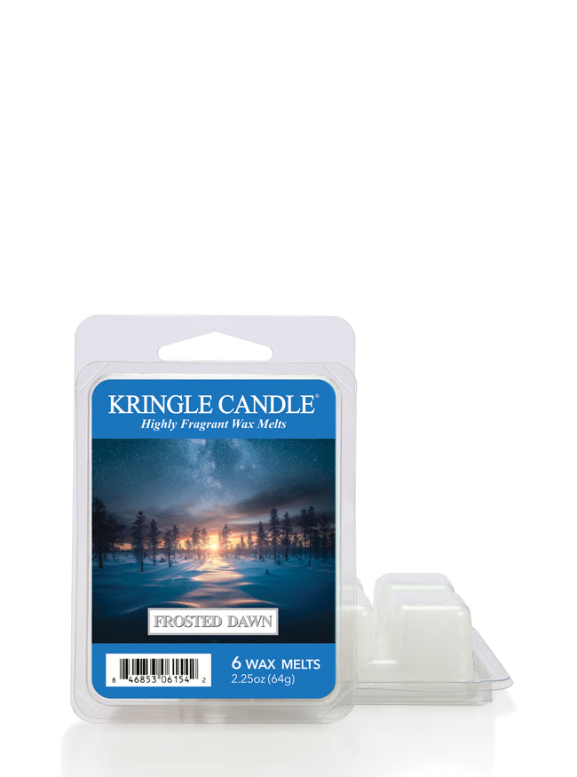 Kringle Candle Frosted Dawn wax melts packaging with a scenic label on a white background