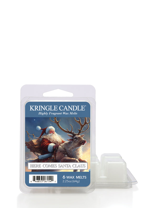 Kringle Candle wax melt package with Santa Claus and reindeer design on a white background